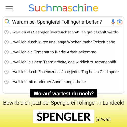 Bewerbung, Erfahrene Spengler, Karriere, Tollinger GmbH, Tirol